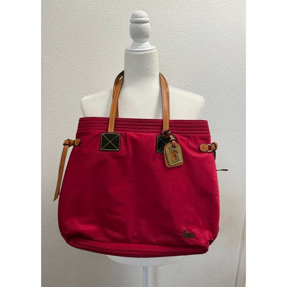 DOONEY & BOURKE Red Nylon Victoria Bag Purse Brown Leather Trim Bag Satchel
